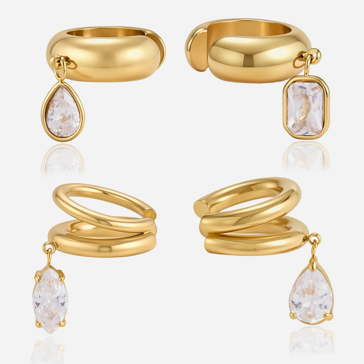Gold-Tone Zircon Drop Ear Cuffs — styled view 01