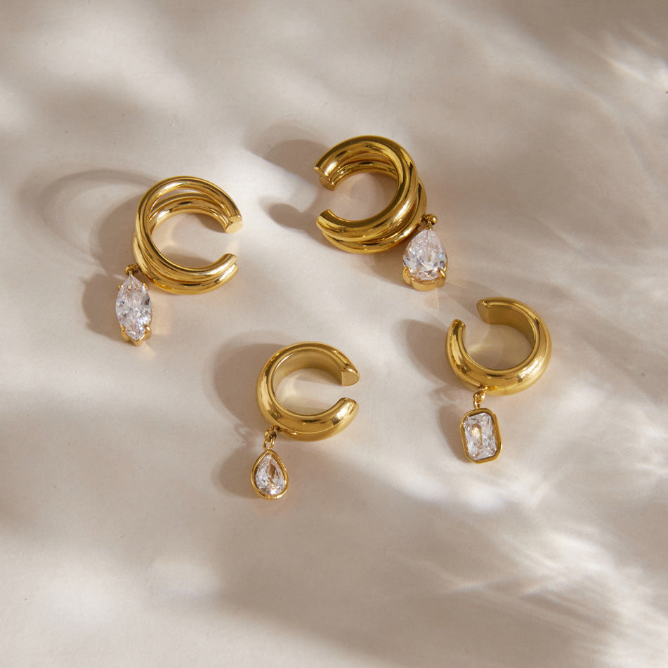 Gold-Tone Zircon Drop Ear Cuffs — styled view 02