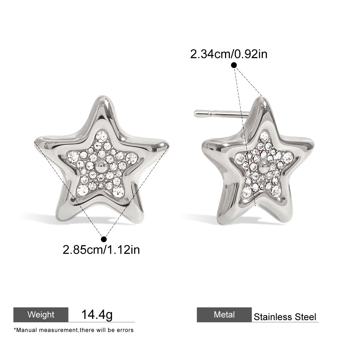 Star and Sculptural Earrings — dimensions and size reference 02