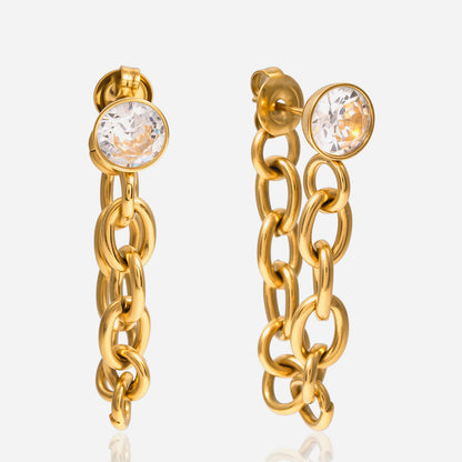 Two-Tone Zircon Chain Drop Earrings — product view 01