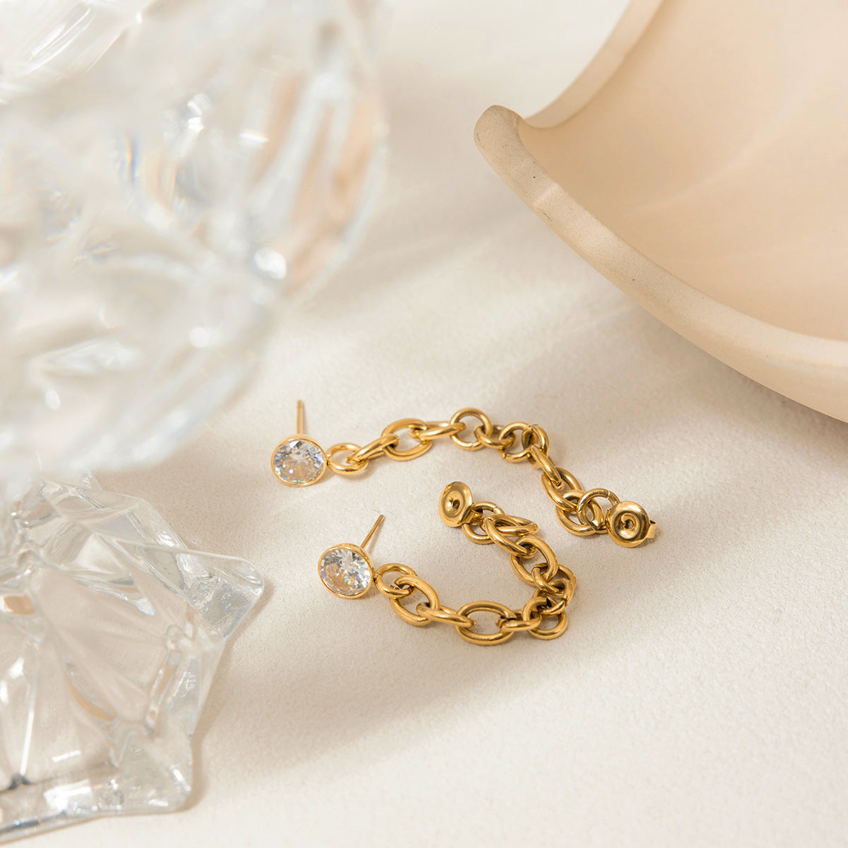 Two-Tone Zircon Chain Drop Earrings — styled view 04