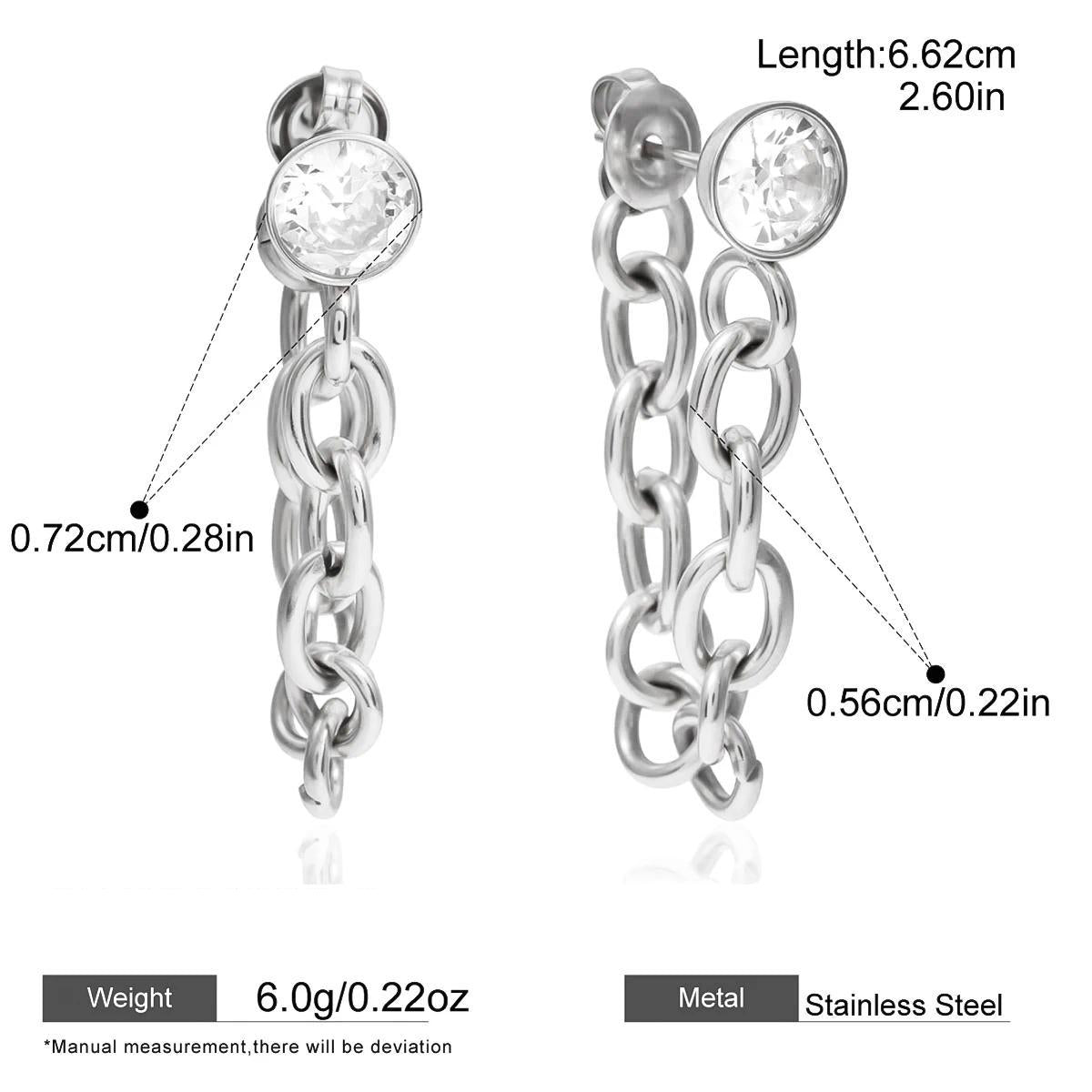 Two-Tone Zircon Chain Drop Earrings — dimensions and size reference 06