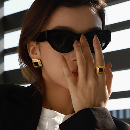 Square Inlay Statement Earrings — styled view 04