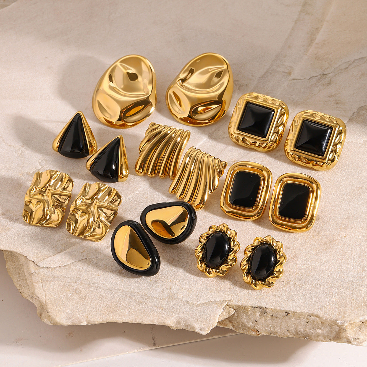 Geometric Inlay Statement Earrings — styled view 03