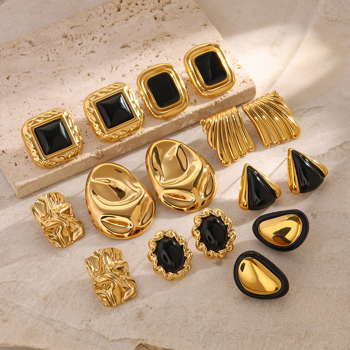 Geometric Inlay Statement Earrings — styled view 04