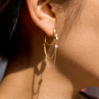 Gold-Tone Teardrop Zircon Chain Earrings — styled view 03