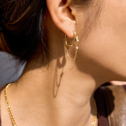 Gold-Tone Teardrop Zircon Chain Earrings — design overview 05