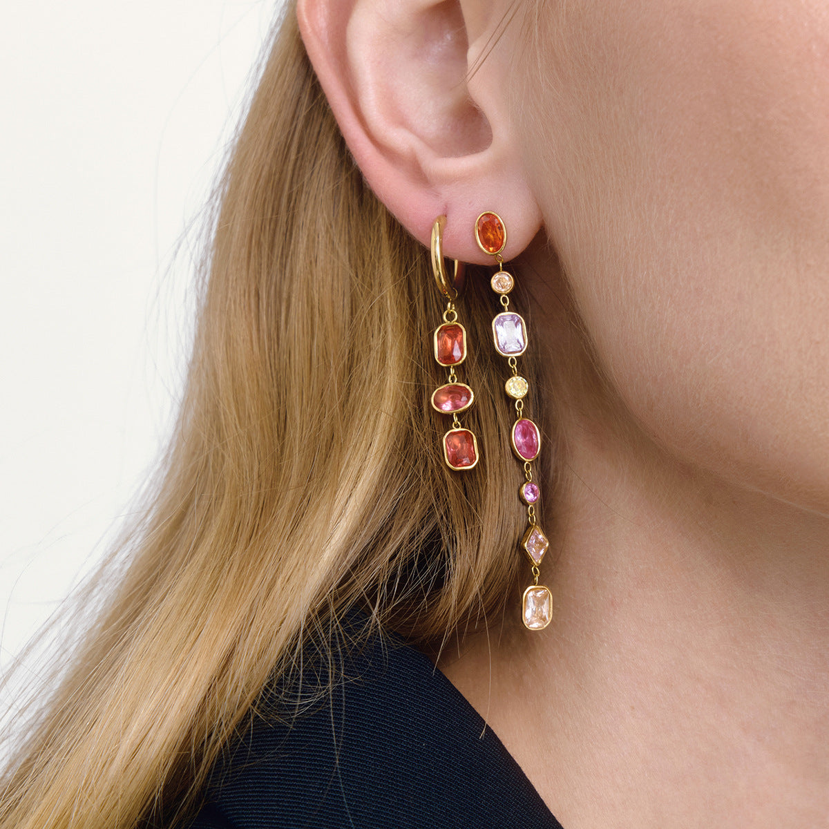 Rectangular Stone Drop Earrings — flat lay 02