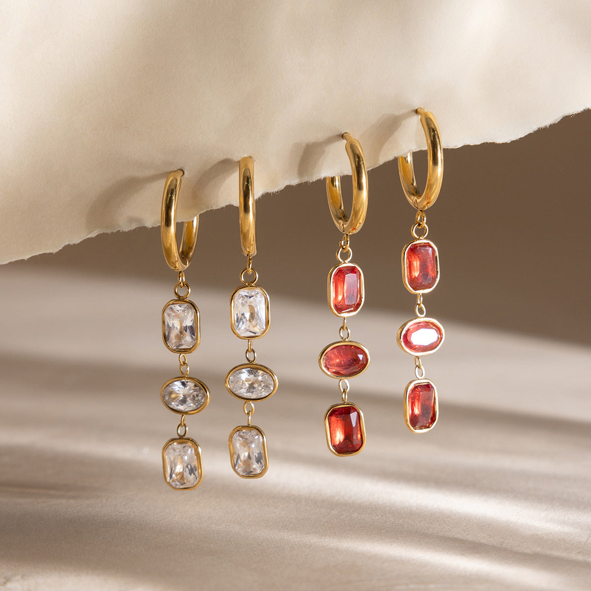 Rectangular Stone Drop Earrings — styled view 04