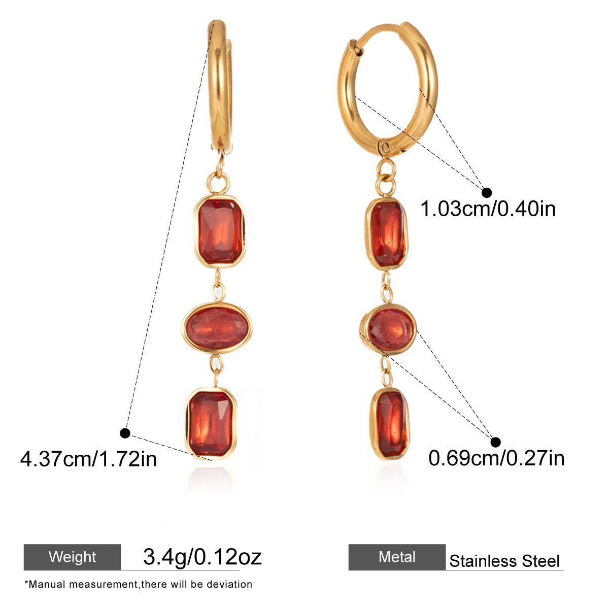 Rectangular Stone Drop Earrings — dimensions and size reference 06
