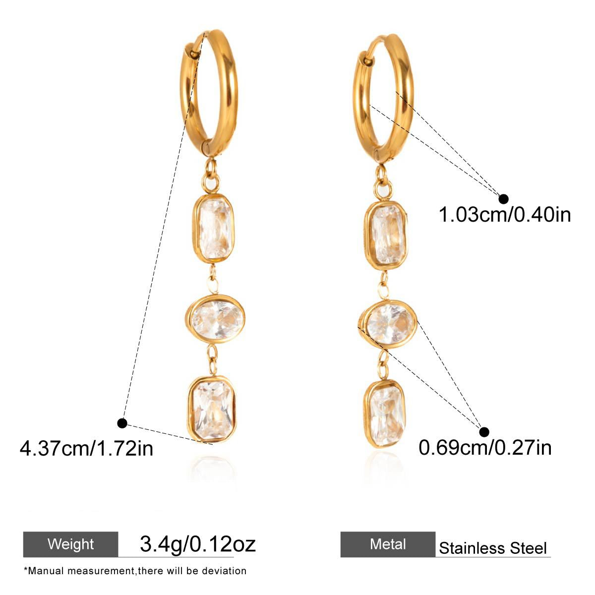 Rectangular Stone Drop Earrings — dimensions and size reference 07