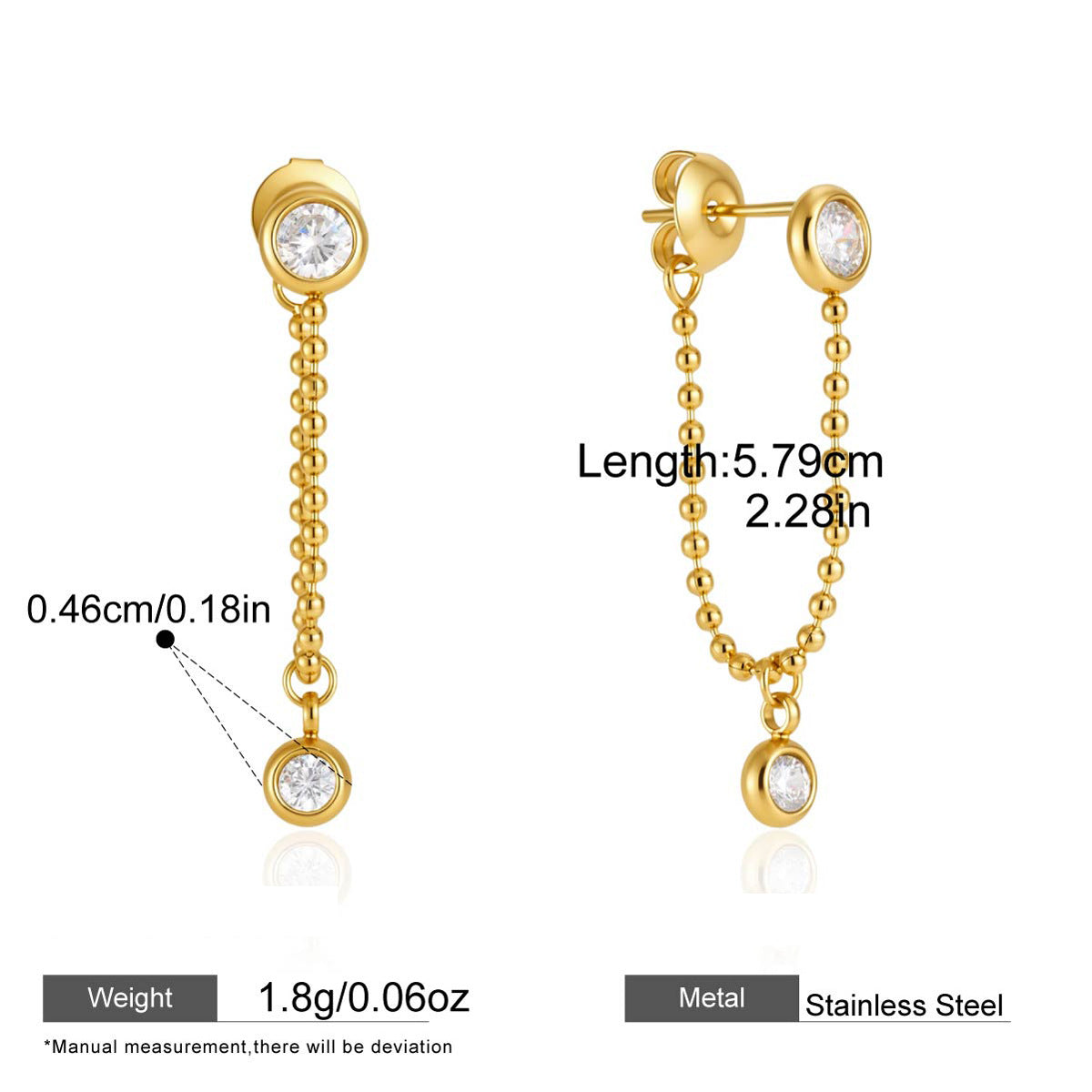 Detachable Chain Drop Earrings — dimensions and size reference 06