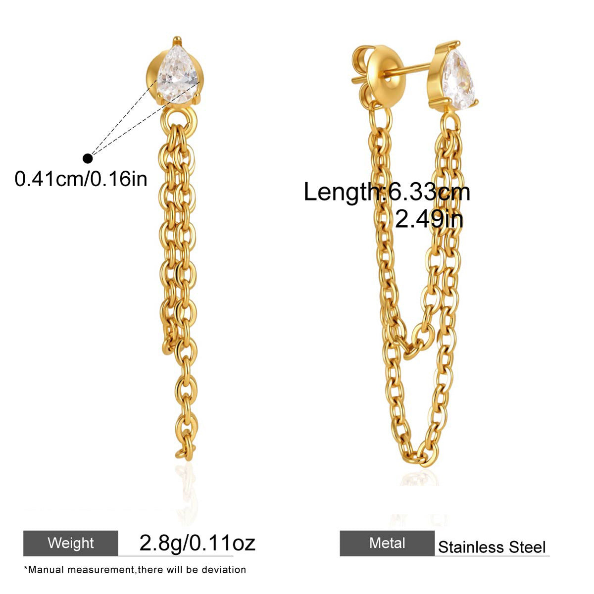 Detachable Chain Drop Earrings — dimensions and size reference 07