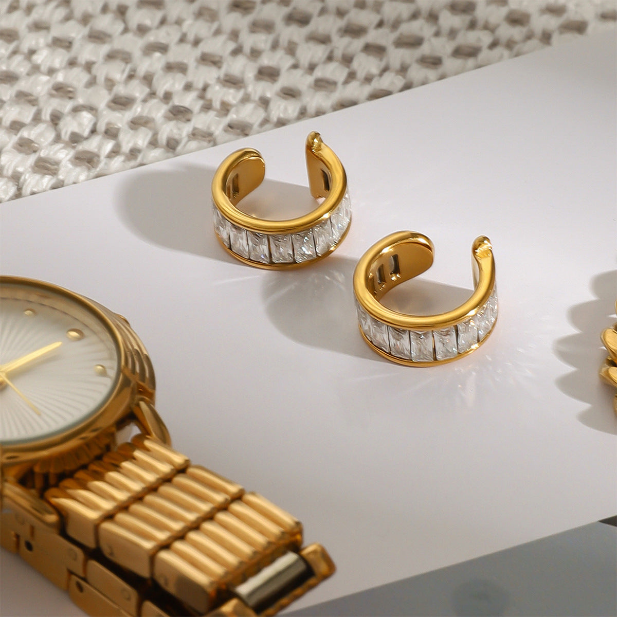 Baguette Zircon Ear Cuffs — styled view 02