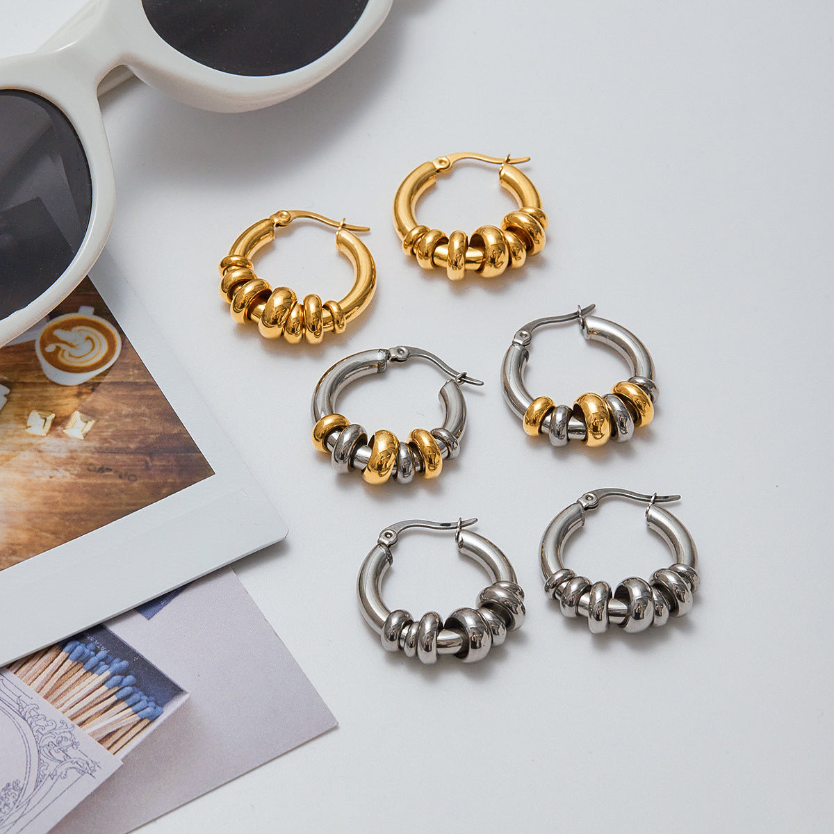 Stacked Ring Hoop Earrings — styled view 04