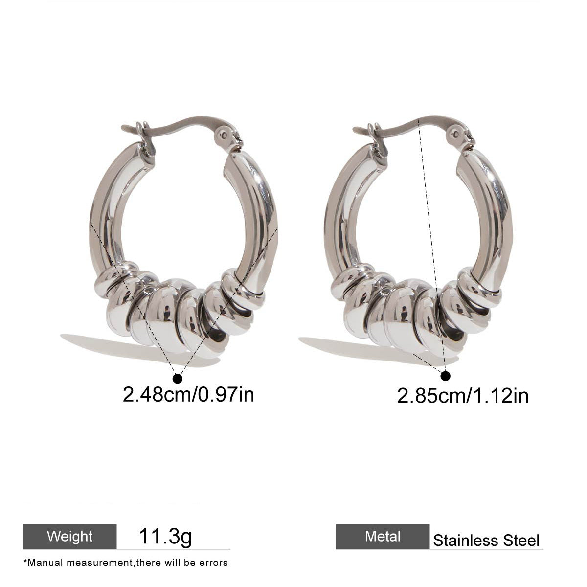 Stacked Ring Hoop Earrings — dimensions and size reference 07