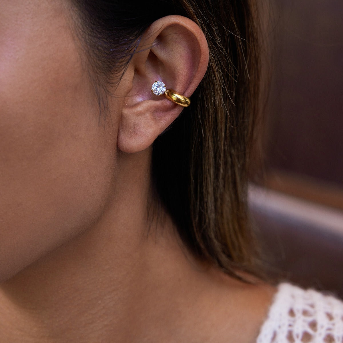 Two-Tone Round Zircon Ear Cuffs — styled view 05