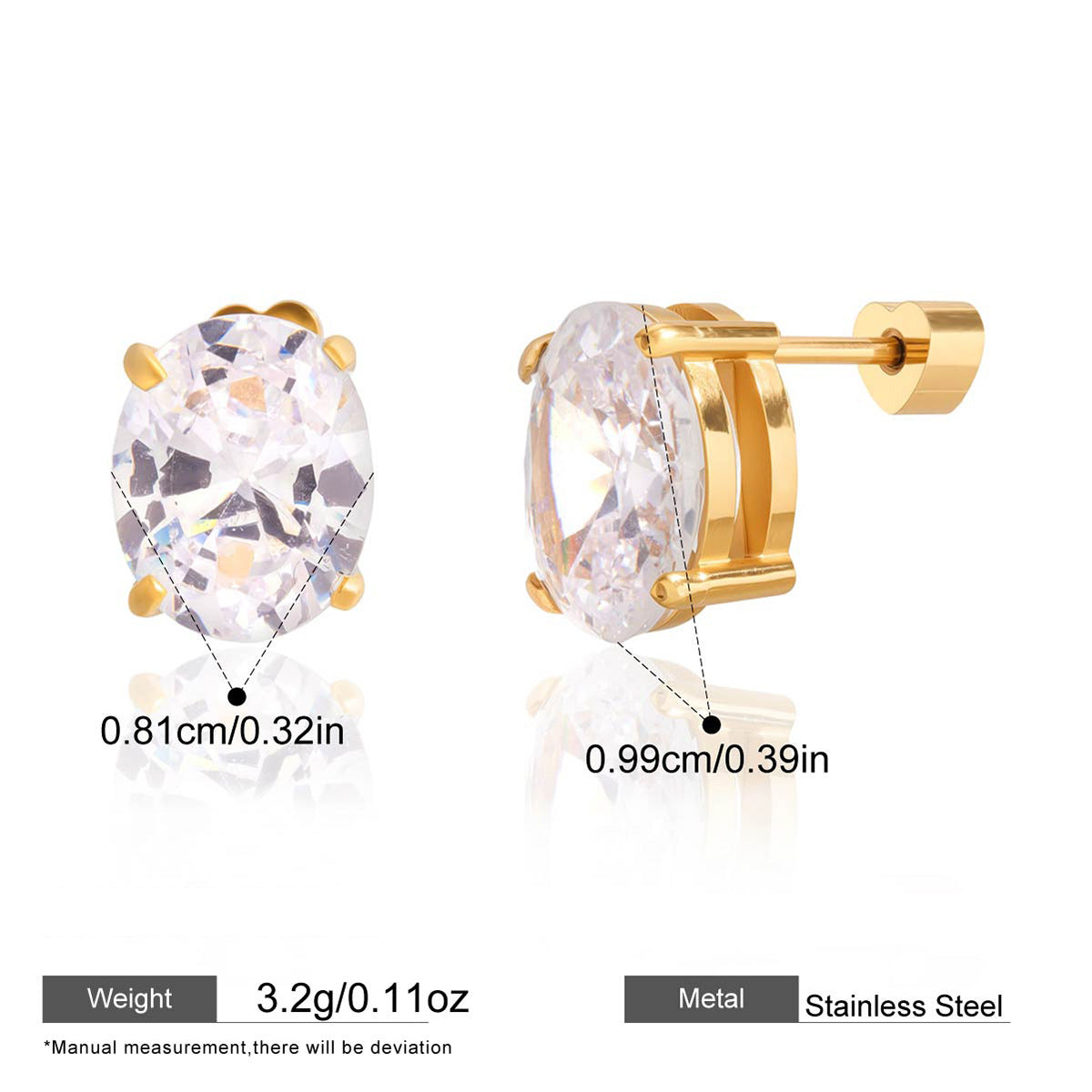 Assorted Zircon Stud Earrings — dimensions and size reference 06