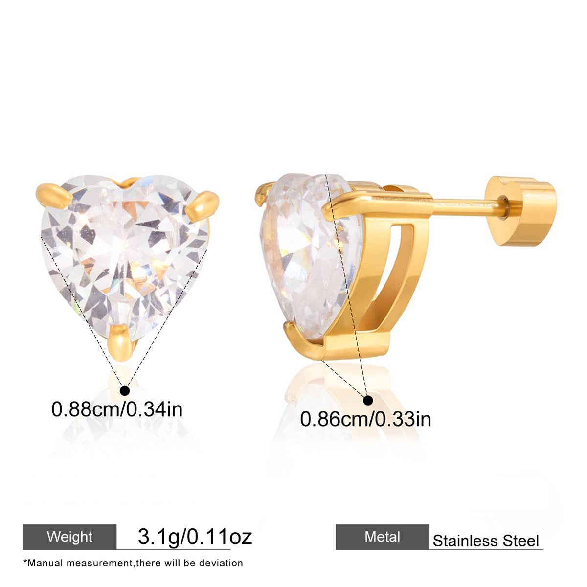 Assorted Zircon Stud Earrings — dimensions and size reference 07