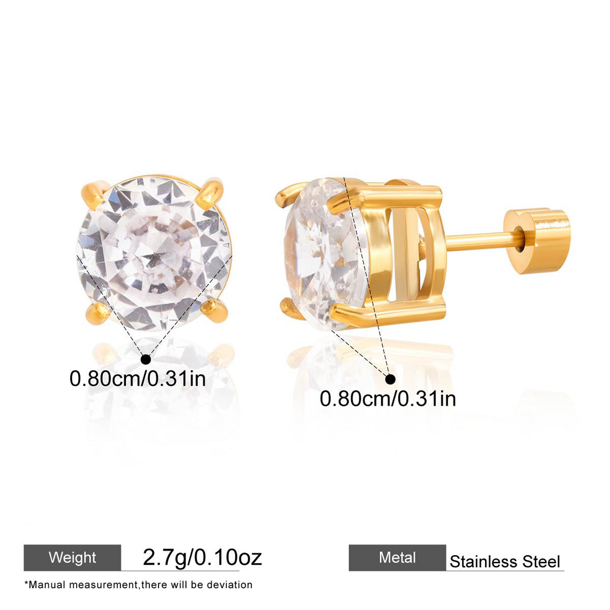 Assorted Zircon Stud Earrings — dimensions and size reference 10