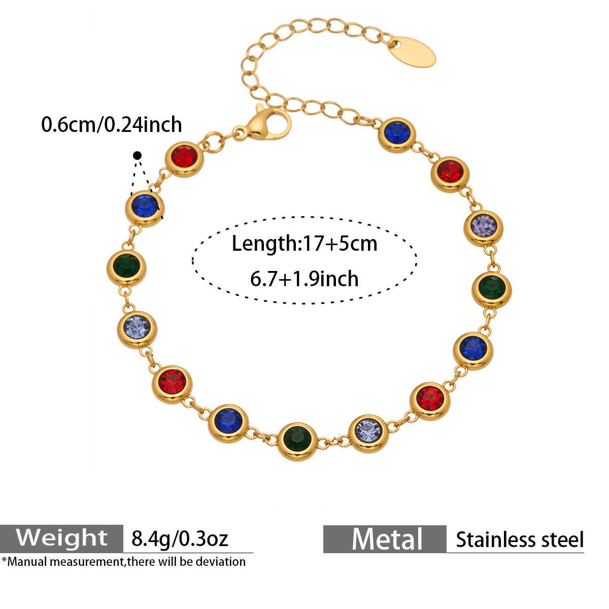 Multicolor Zircon Jewelry — dimensions and size reference 06