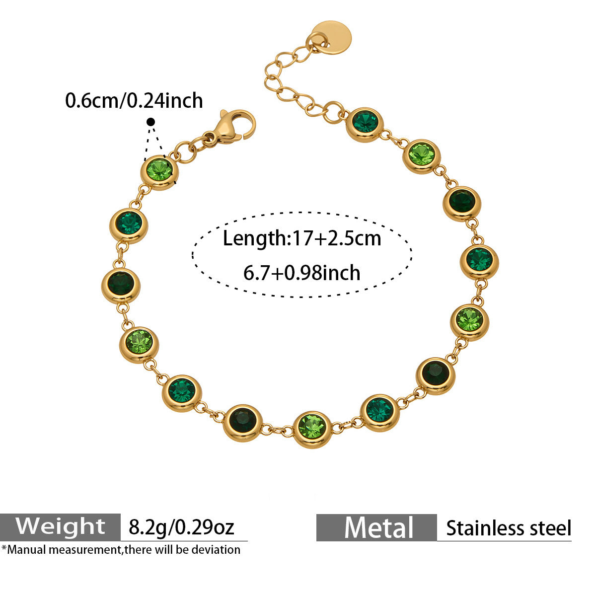 Multicolor Zircon Jewelry — dimensions and size reference 10