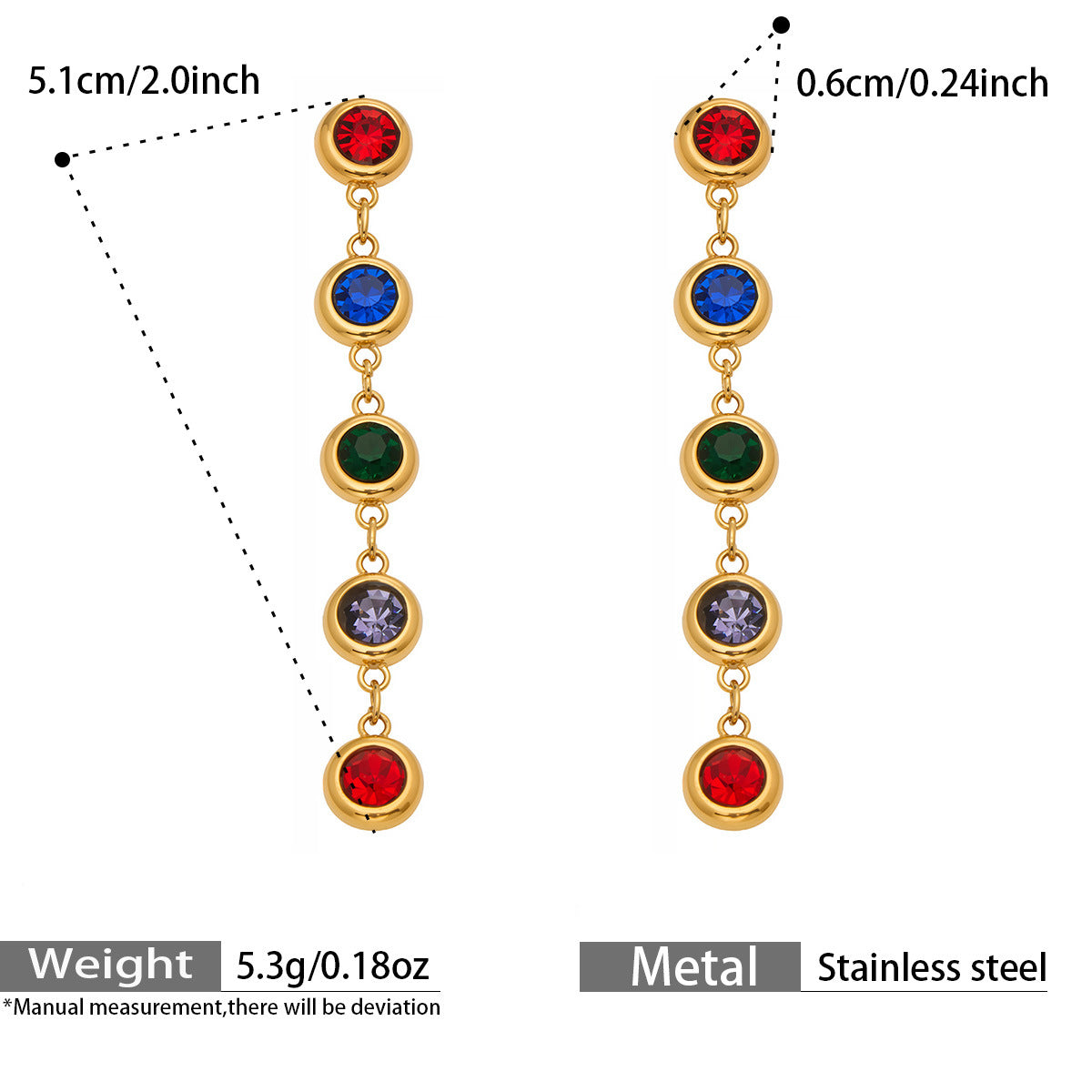 Multicolor Zircon Jewelry — dimensions and size reference 13