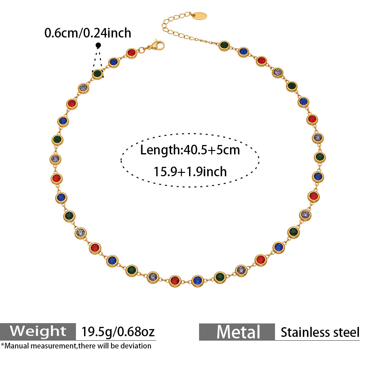 Multicolor Zircon Jewelry — dimensions and size reference 14