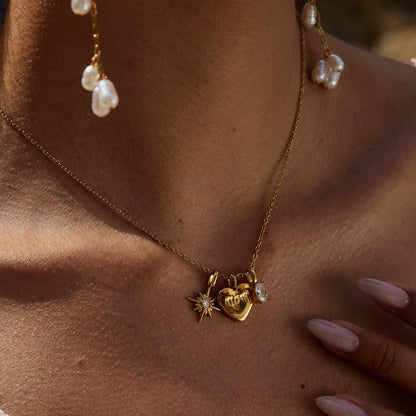 Mom Heart Sun Charm Necklace — styled view 02