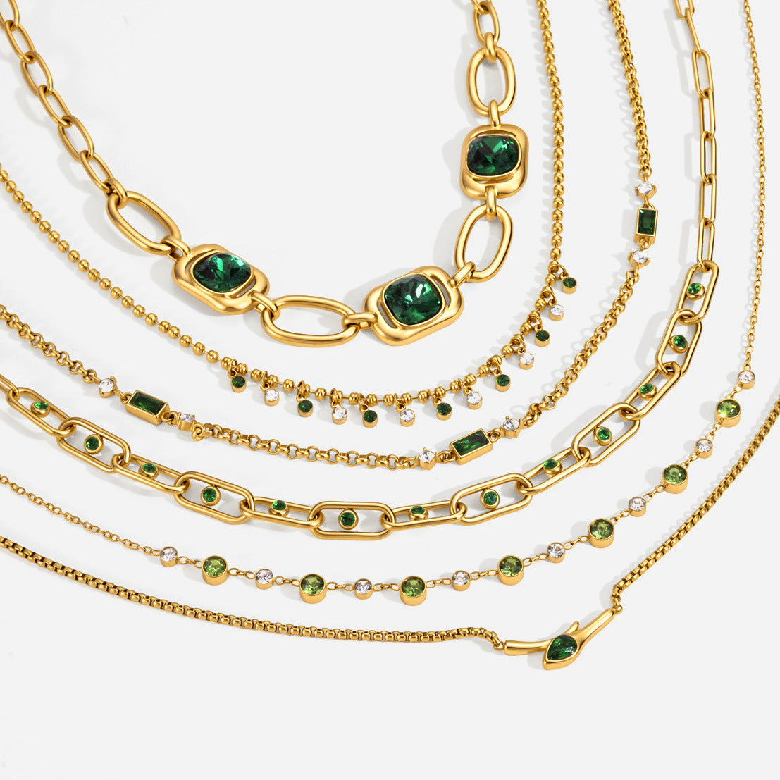 Green Stone Layered Necklaces — product view 01