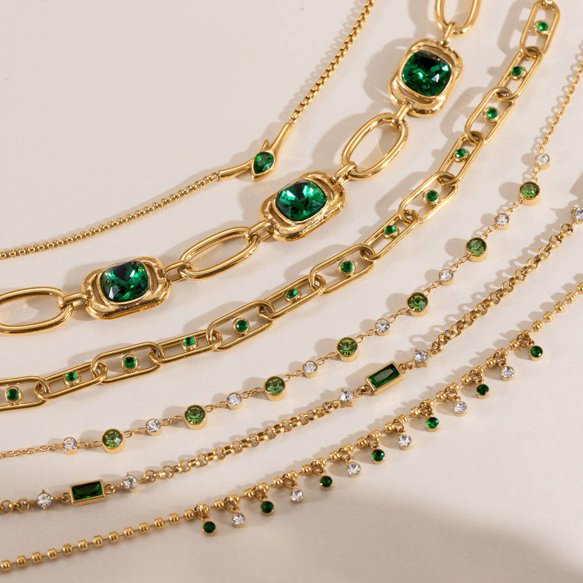 Green Stone Layered Necklaces — styled view 02