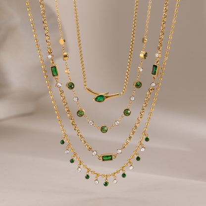 Green Stone Layered Necklaces — flat lay 03
