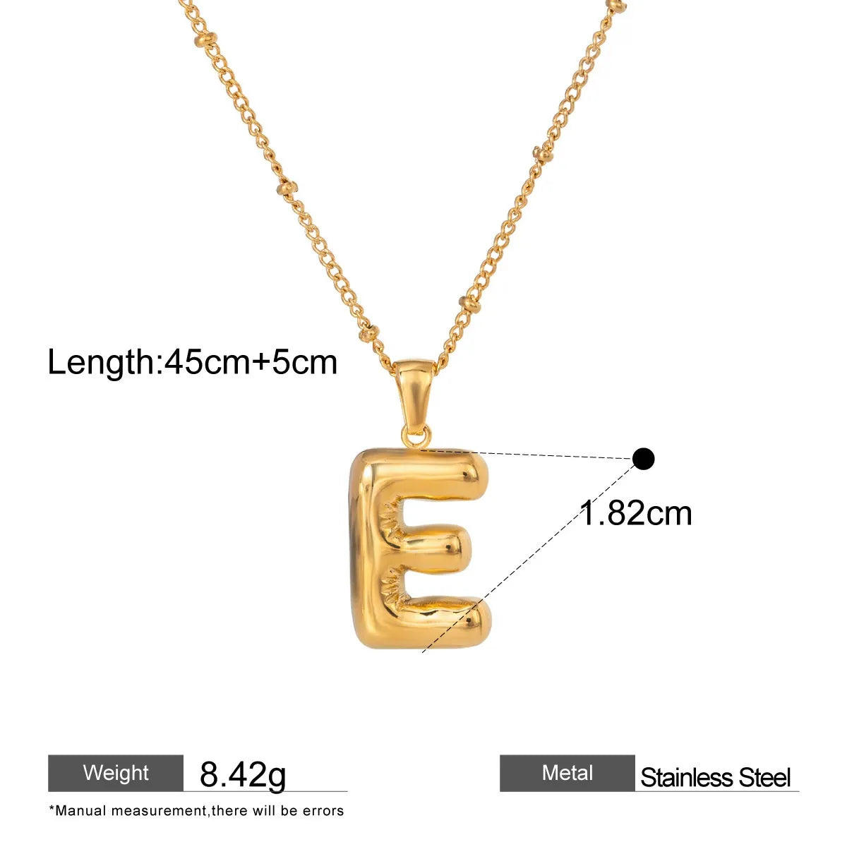 Alphabet Pendant Necklaces — dimensions and size reference 06