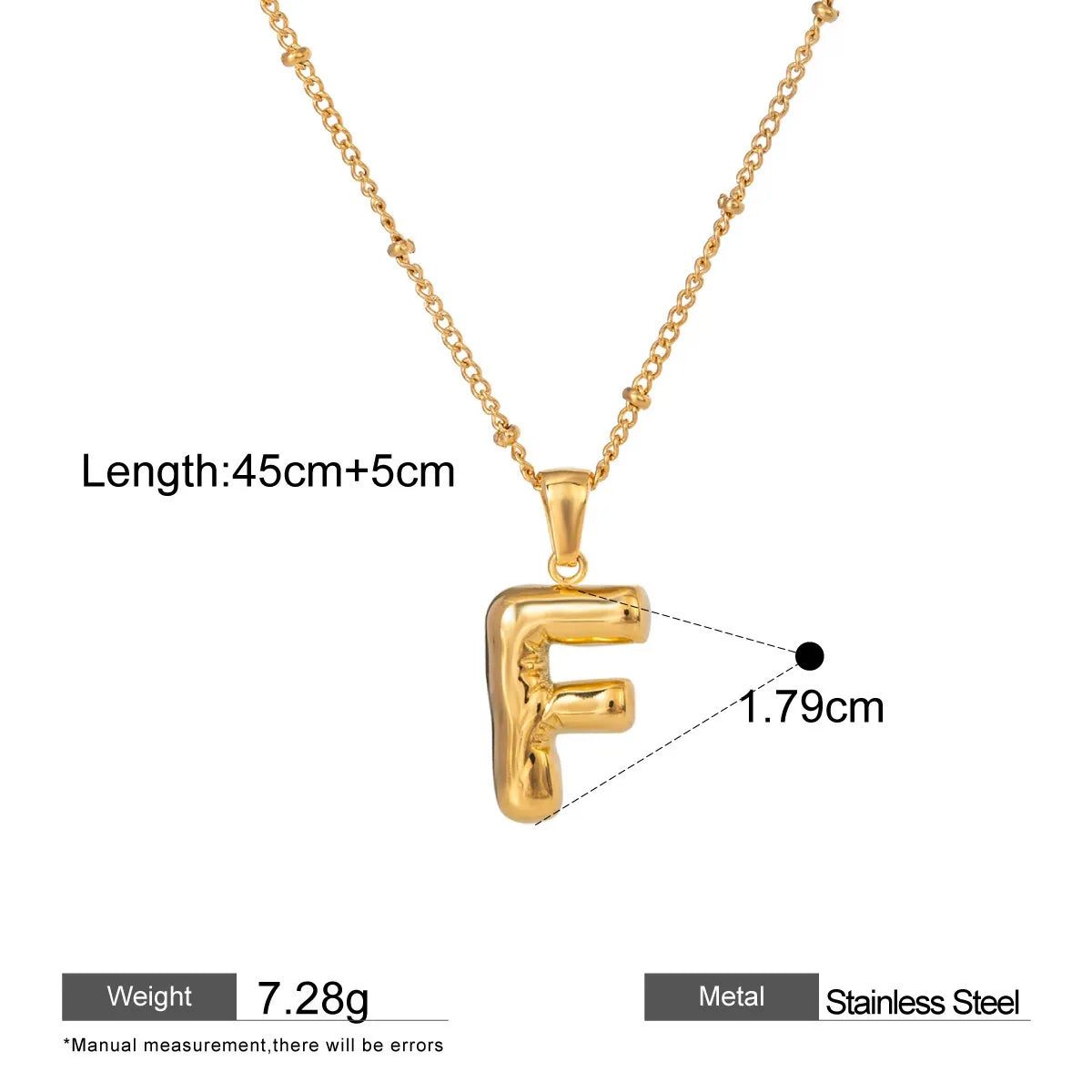 Alphabet Pendant Necklaces — dimensions and size reference 07