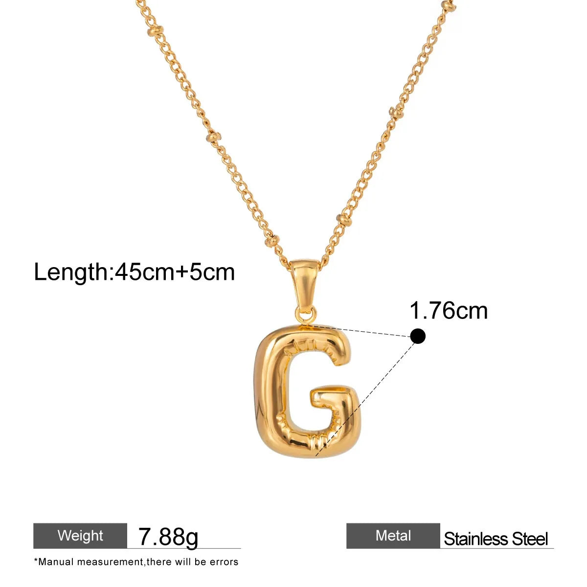 Alphabet Pendant Necklaces — dimensions and size reference 08