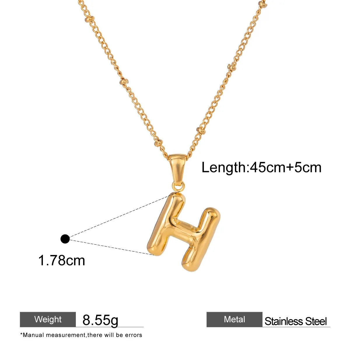 Alphabet Pendant Necklaces — dimensions and size reference 09