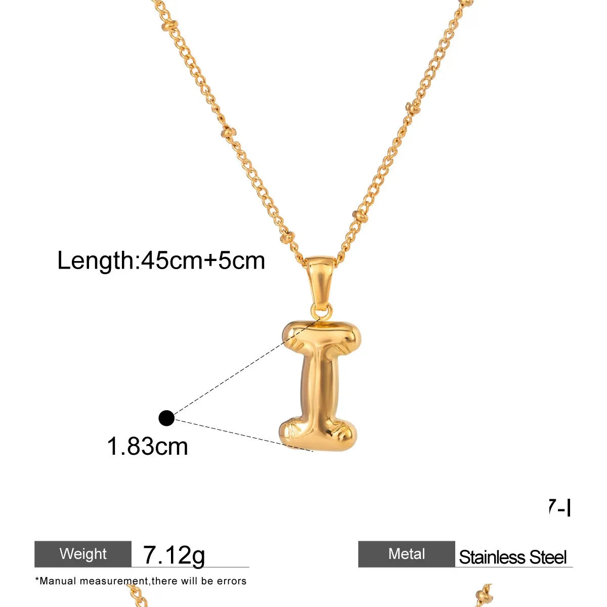 Alphabet Pendant Necklaces — dimensions and size reference 10