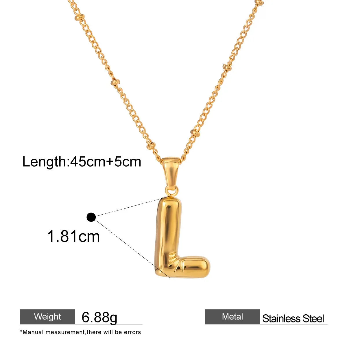 Alphabet Pendant Necklaces — dimensions and size reference 12