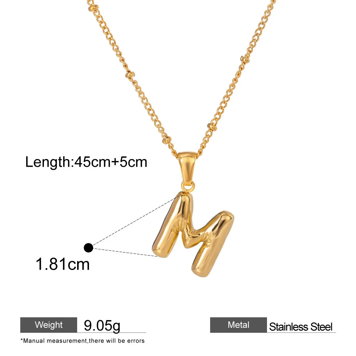 Alphabet Pendant Necklaces — dimensions and size reference 13