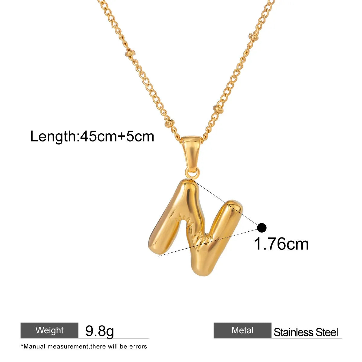 Alphabet Pendant Necklaces — dimensions and size reference 14