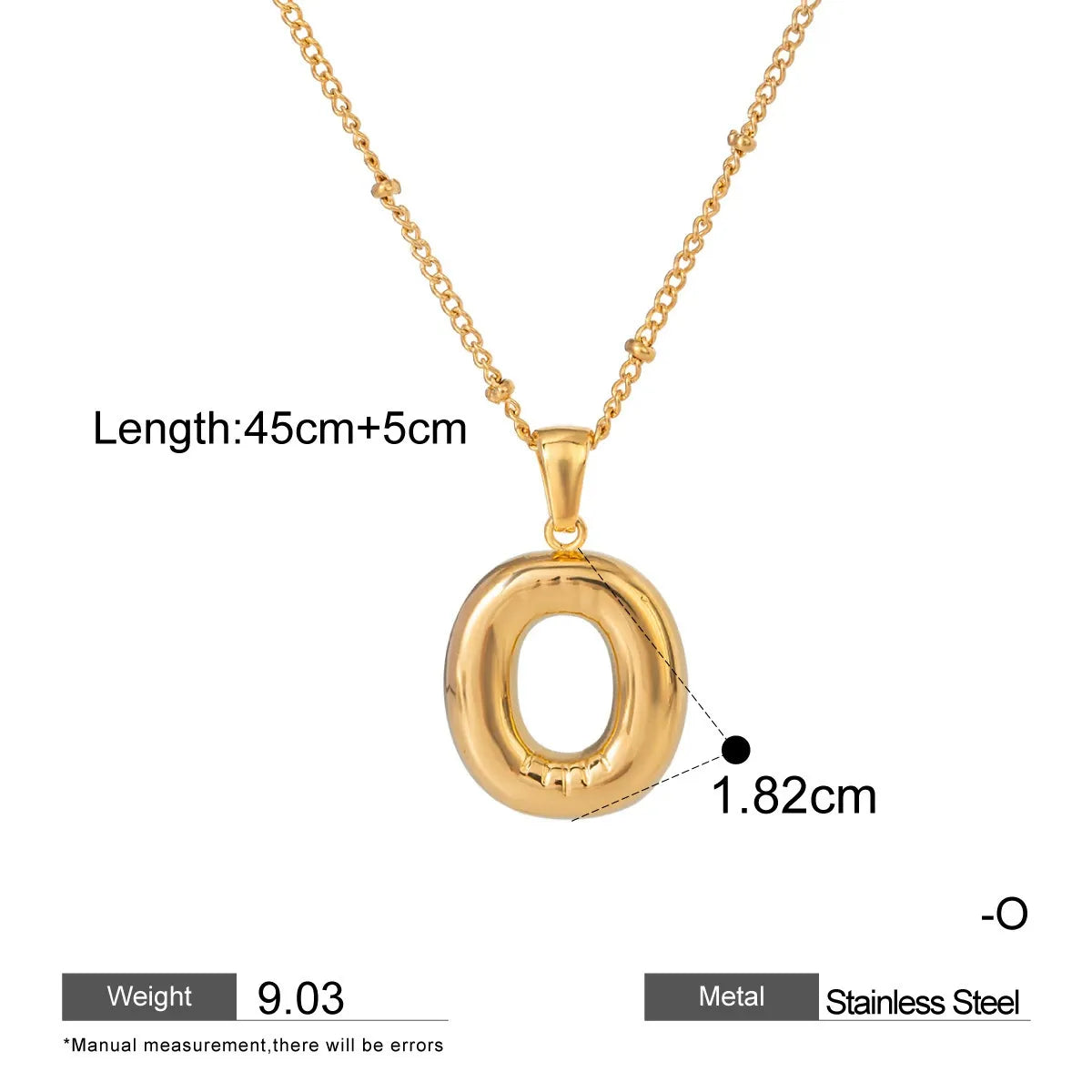 Alphabet Pendant Necklaces — dimensions and size reference 15