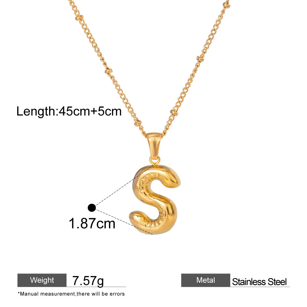 Alphabet Pendant Necklaces — dimensions and size reference 19