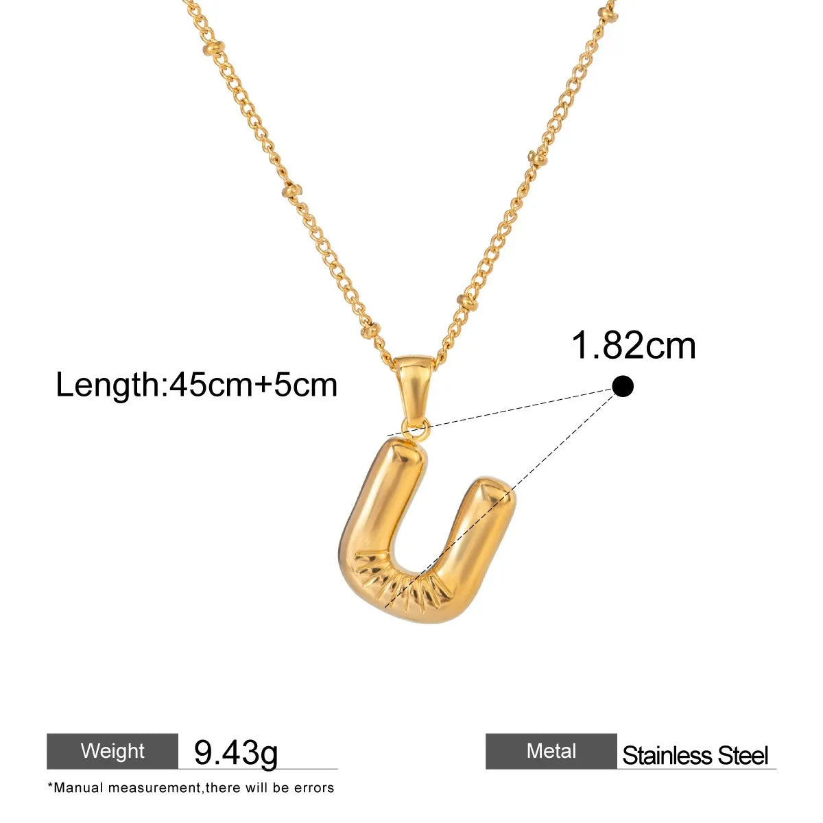 Alphabet Pendant Necklaces — dimensions and size reference 21