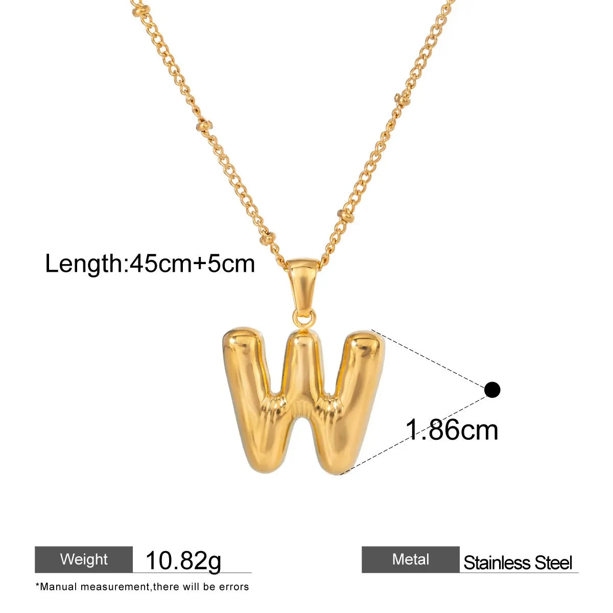 Alphabet Pendant Necklaces — dimensions and size reference 23