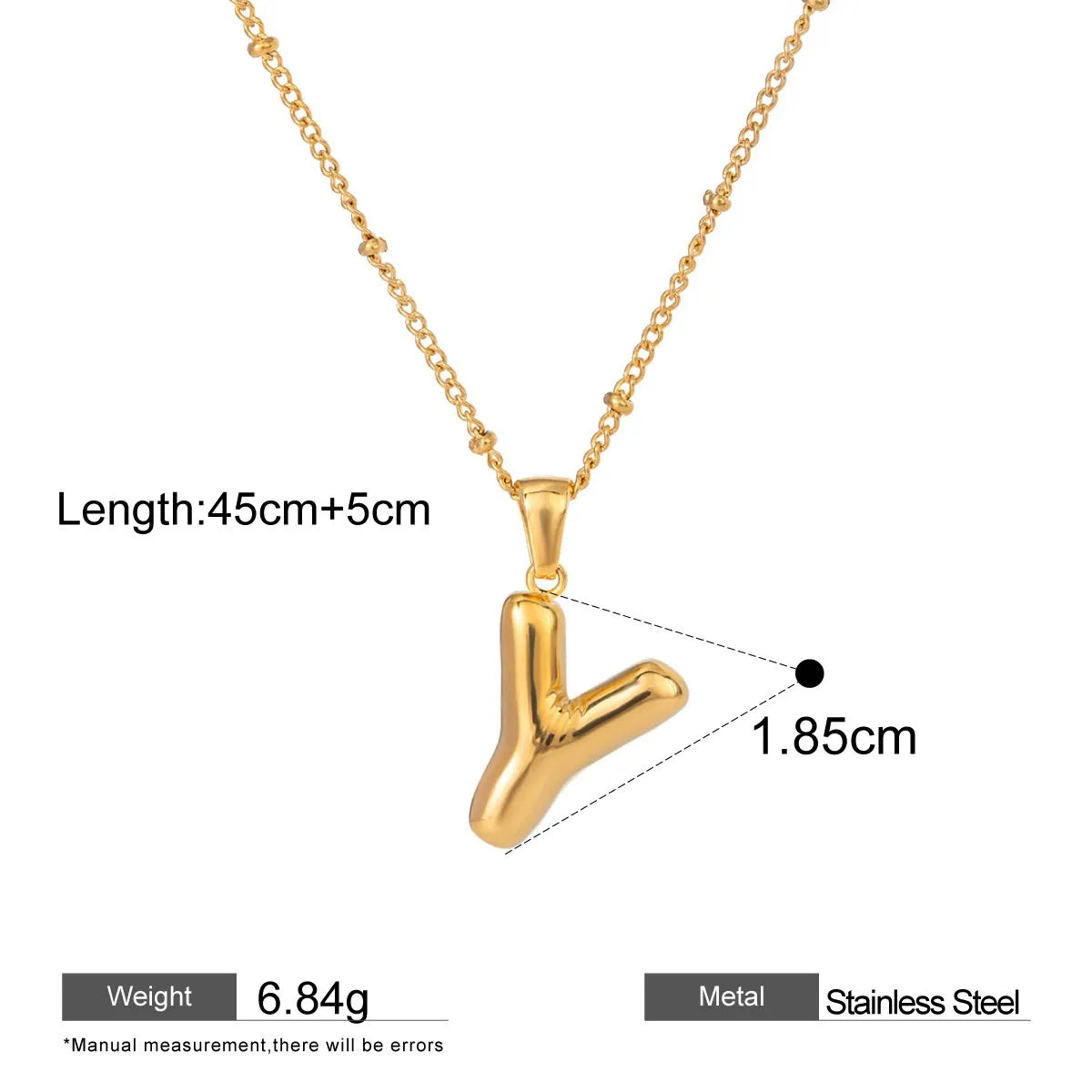 Alphabet Pendant Necklaces — dimensions and size reference 25