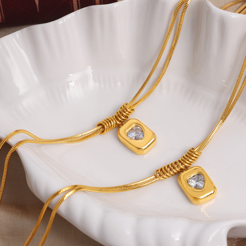 Heart Pendant Snake Chain Necklace — styled view 02