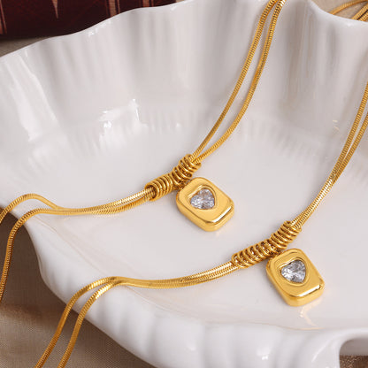 Heart Pendant Snake Chain Necklace — styled view 02