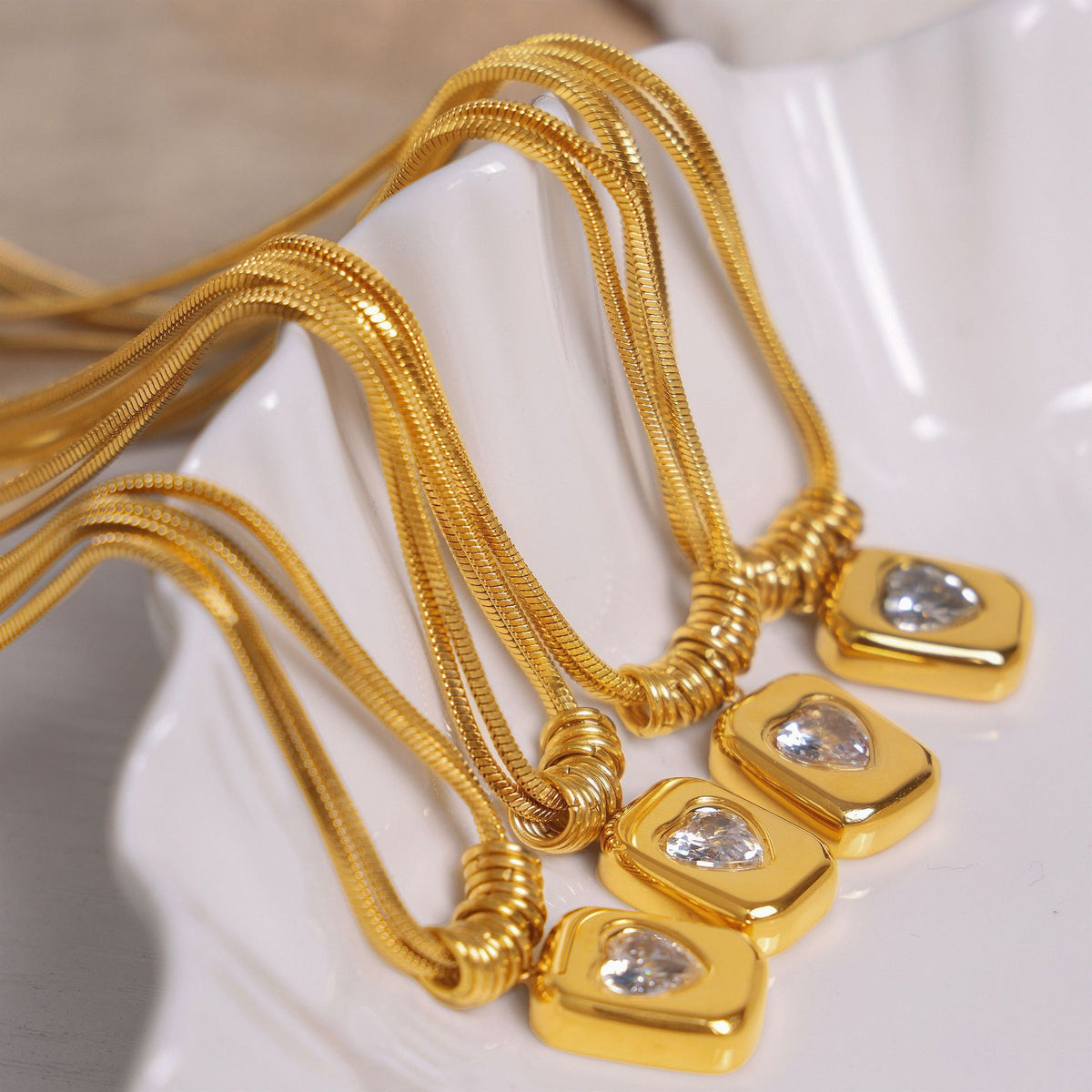 Heart Pendant Snake Chain Necklace — flat lay 03