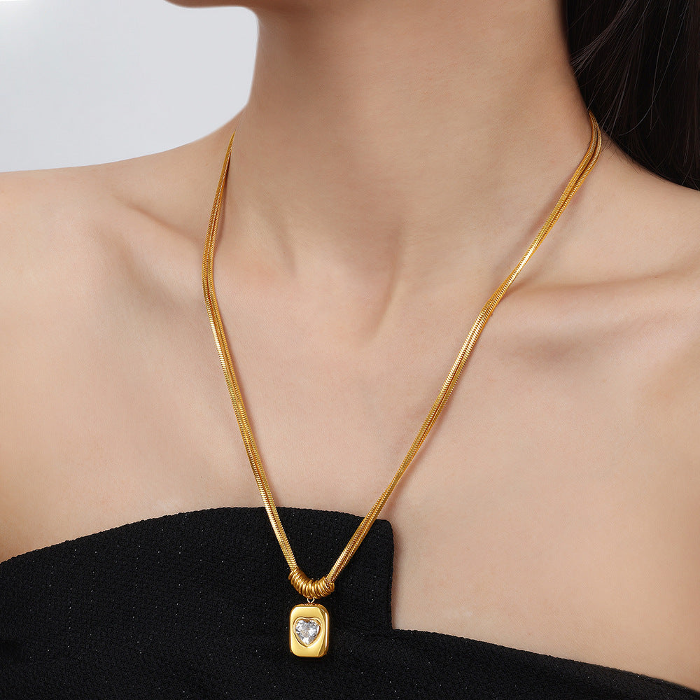 Heart Pendant Snake Chain Necklace — styled view 04