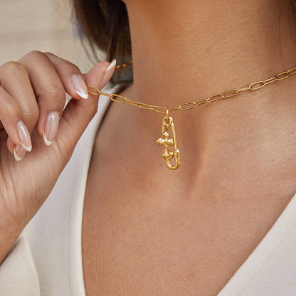 Cross Paperclip Chain Necklace — styled view 02